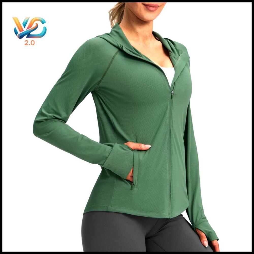 Lightweight Zip Up Hoodie Jacket Long Sleeve UPF 50+ Sun‎ Protection Activewear